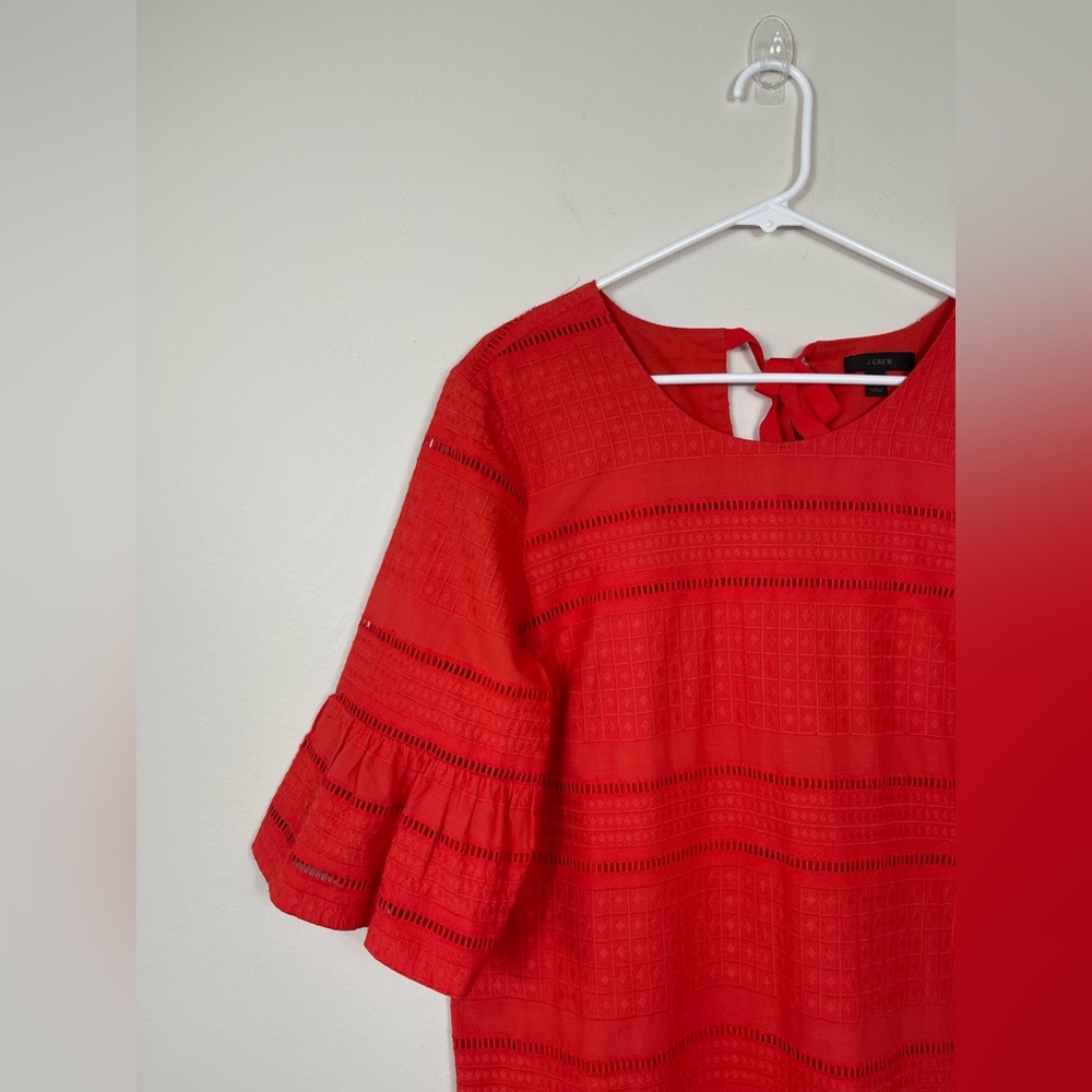 J.Crew Women's Orange Red Chic Eyelet Shift Dress Flutter Ruffle Sleeves Sz 12 - Picture 3 of 10
